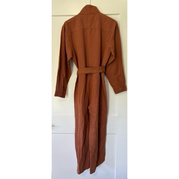 ABLE Charlyn Linen Blend Button Up Jumpsuit in Amber Brown - Picture 3 of 13